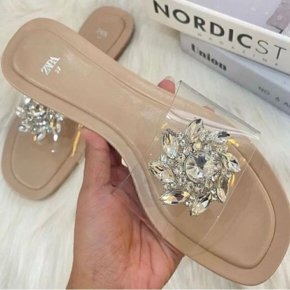 ZARA EMBELLISHED VINYL FLAT SANDALS - Picture 6 of 8